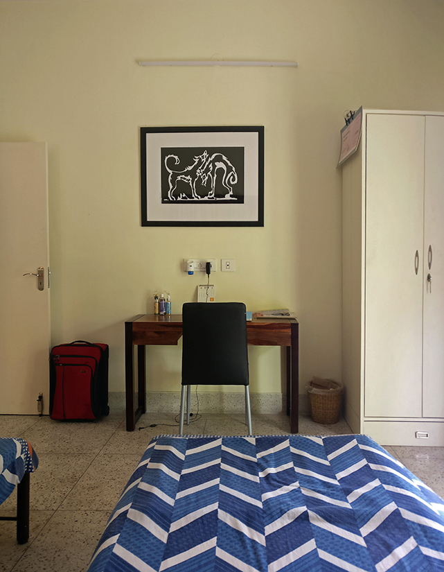 Every room is equipped with a work desk, not to mention some art. The art work above is by Nandalal Bose, a master of the Bengal school, taken from the illustrations he made for the children's books written by Tagore titled Sahaj Paath (Easy Reader).